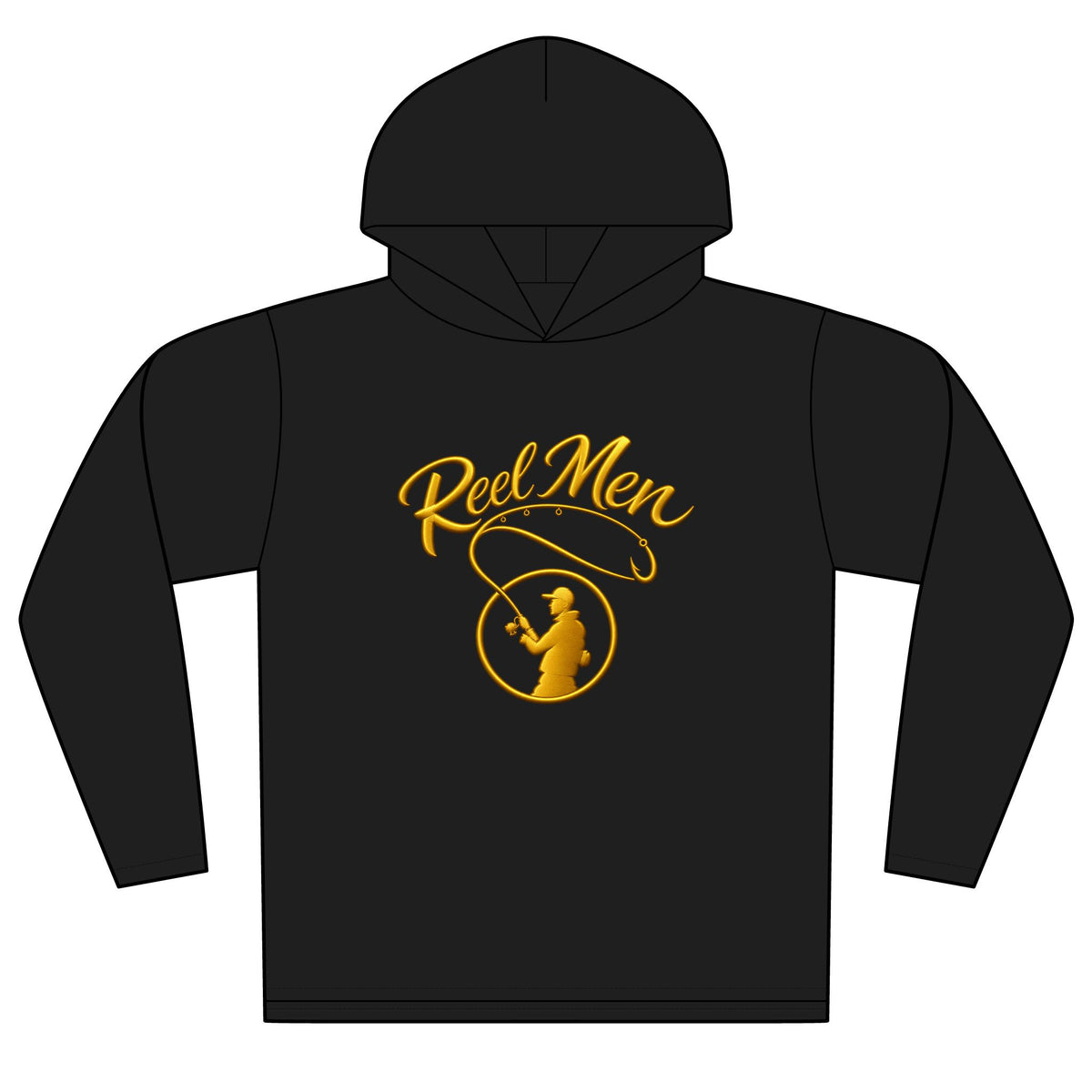 Reel Men Fishing Hoodie — Gold Angler Graphic Pullover