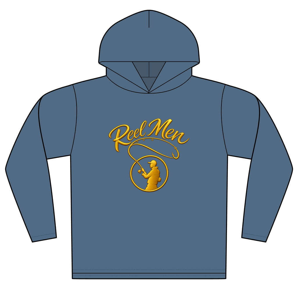 Reel Men Fishing Hoodie — Gold Angler Graphic Pullover