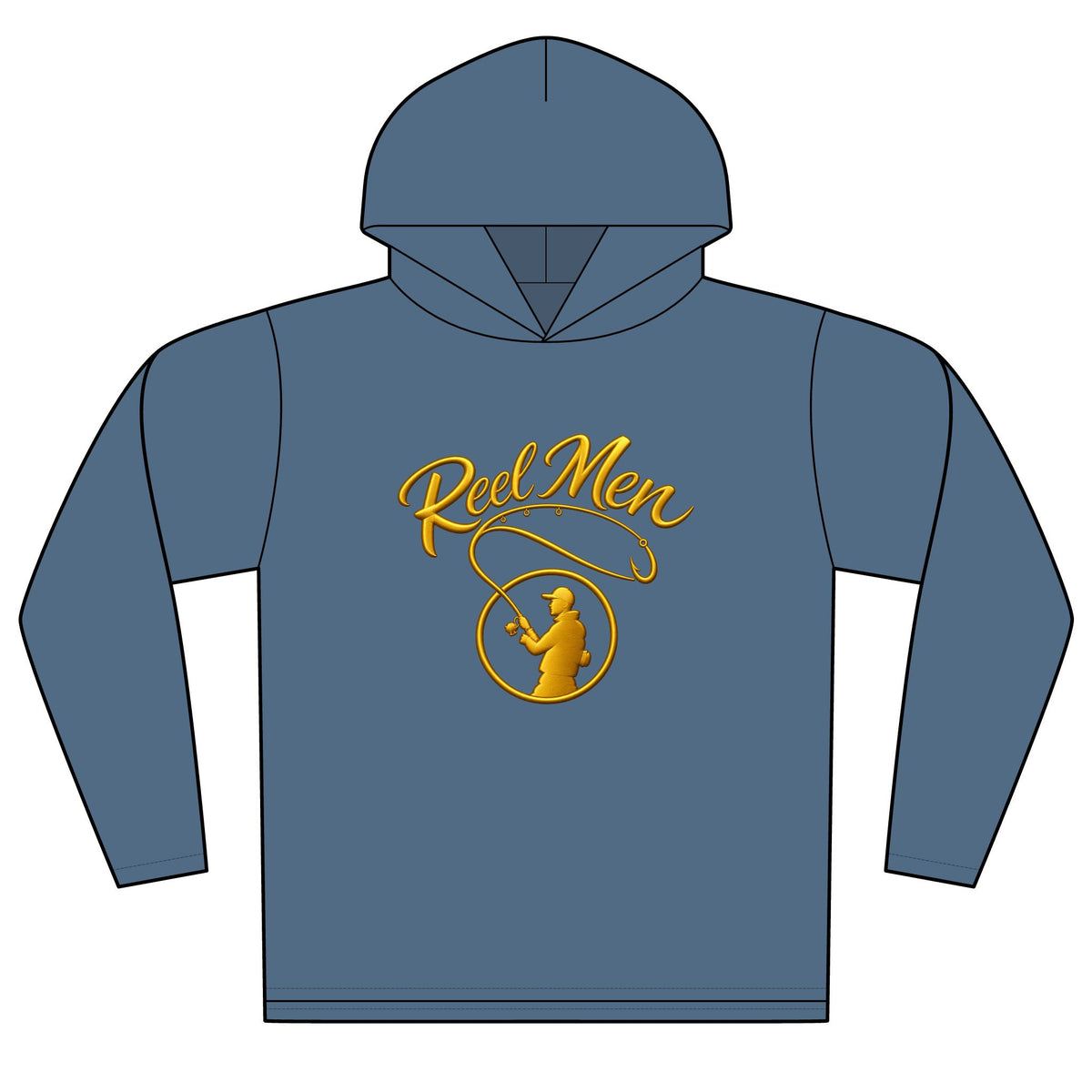Reel Men Fishing Hoodie — Gold Angler Graphic Pullover