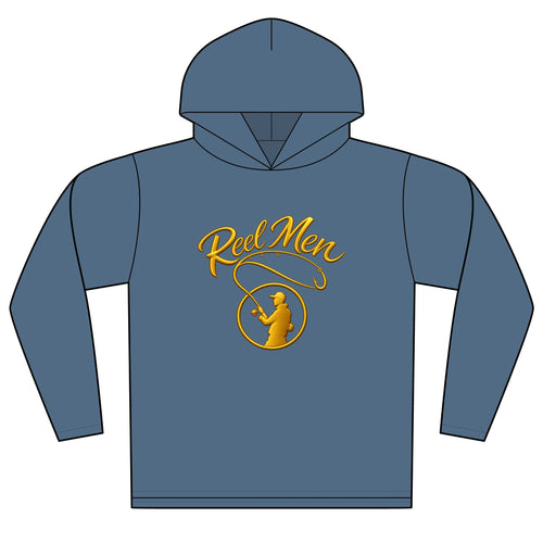 Reel Men Fishing Hoodie — Gold Angler Graphic Pullover